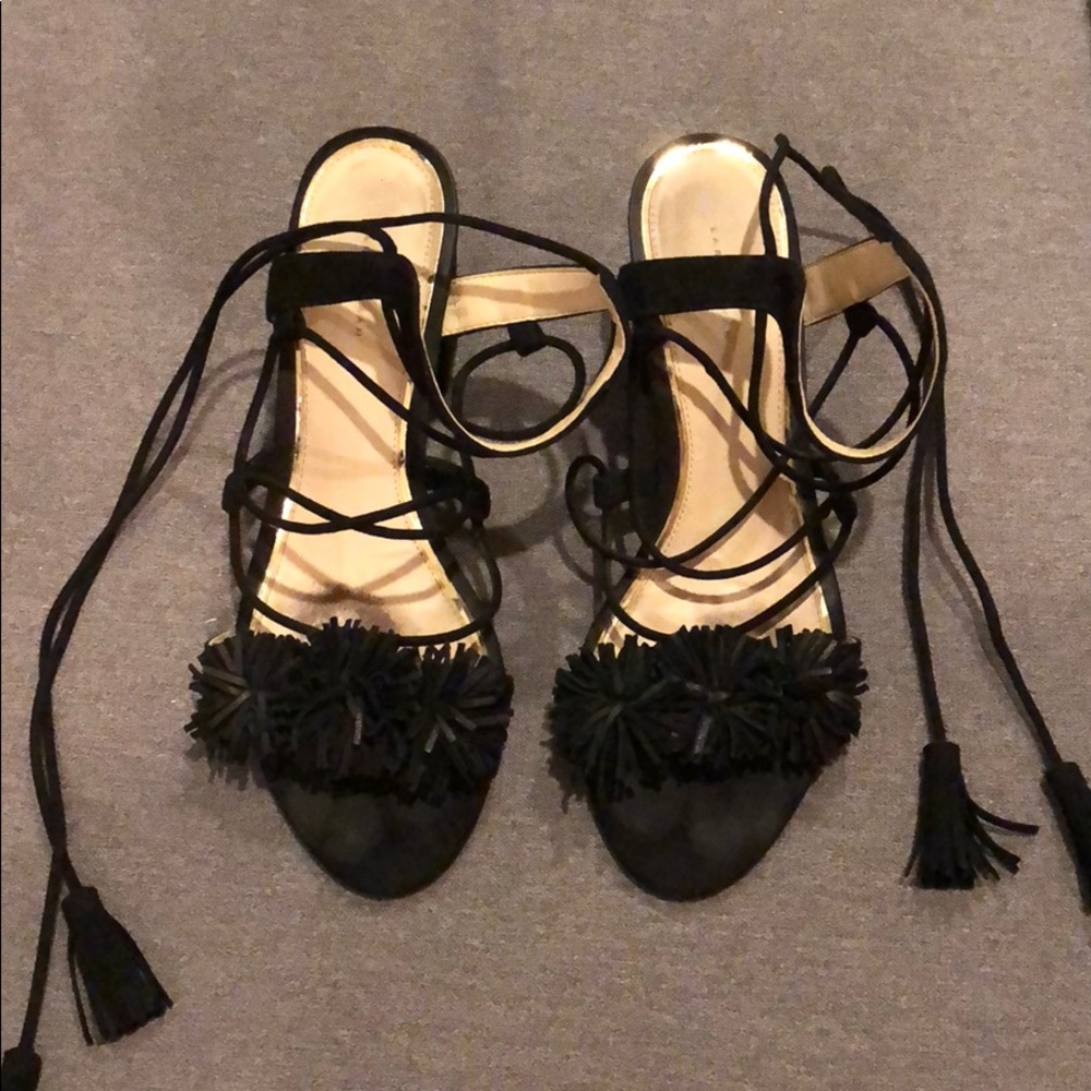 Zara black suede low-heeled sandal